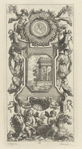 Ornamental Panel Surmounted by a Bust of a Woman and Two Putti with Flaming Trumpets