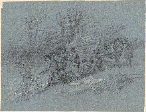 Workmen Gathering Ice at the Water's Edge