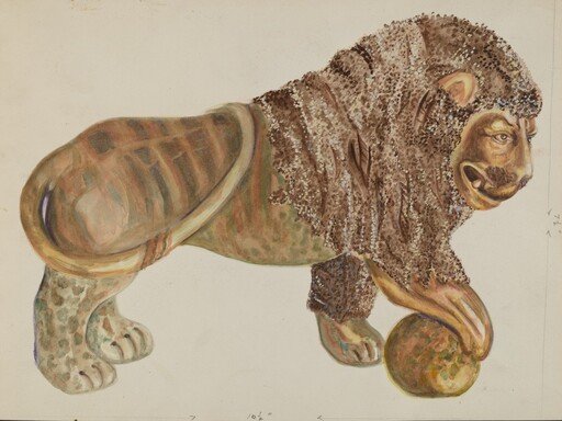 Lion and Ball Figurine