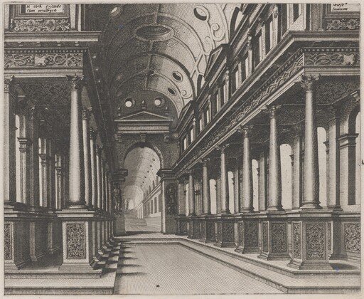 Interior of a Church with a Statue in the Far Background