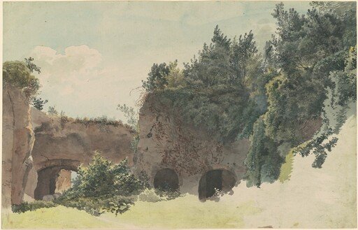 Ancient Roman Ruins Overgrown with Trees and Bushes