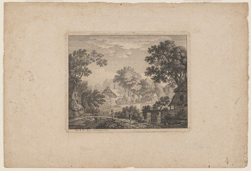 Woodland Village with a Woman on a Footbridge