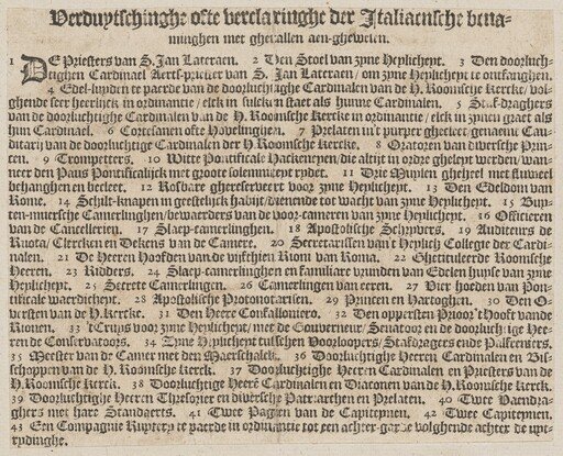 Dutch captions to 'La Calvacatura con le sue Cerimonie'