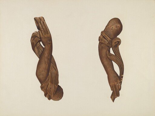 Pair of Carved Wooden Arms