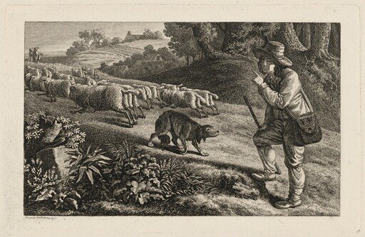 A Shepherd Scolding His Dog for Letting His Sheep Run Away