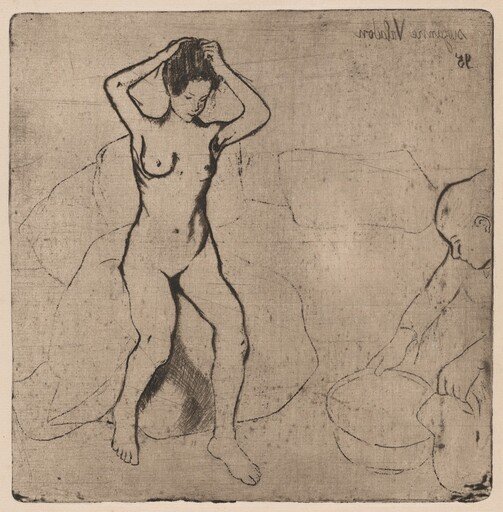 Catherine prépare le tub et Louise nue se coiffe (Catherine Prepares the Bath and Louise, Nude, Fixes her Hair)