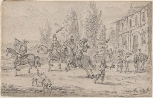 A Hawking Party Setting off from a Country House