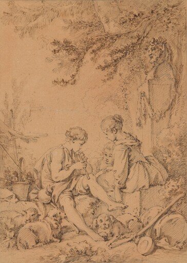 A Young Shepherd Playing a Pipe for Two Young Shepherdesses