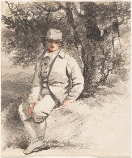 A Young Boy Seated Beneath a Tree