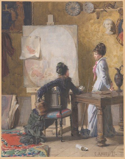 Adéle de Saussure and Marie-Louise Ravel, the Artist's Wife, in His Studio