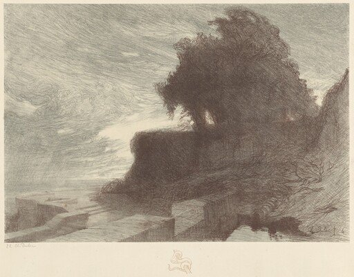 Landscape with Trees on a Bluff and a Snake Remarque