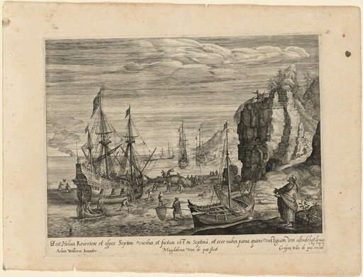 A Beach with Fishermen Cutting Up a Whale and the Prophet Elijah