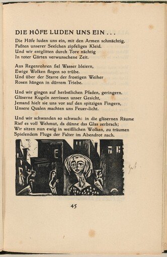 Die Höfe Luden Uns Ein... (The Yards Invited Us...) (in-text plate) from mock-up of Georg Heym: Umbra Vitae (Georg Heym: Shadow of Life)