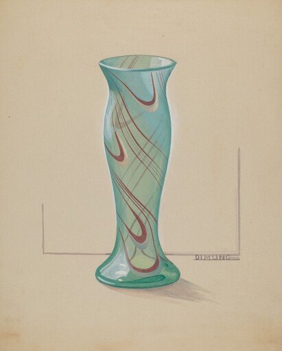Vase (Green with Red Swirl)