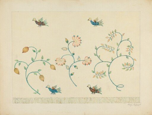 Set of Crewel Embroidered Bed Curtains