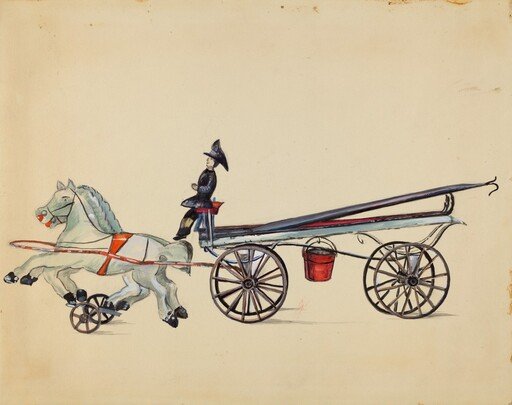 Toy Hook and Ladder, with Two Horses