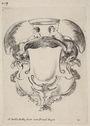 Cartouche with Eagles and Two Infants  Holding a Crown