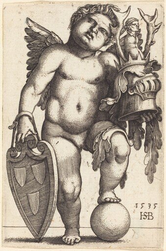 Female Genius Holding a Coat of Arms