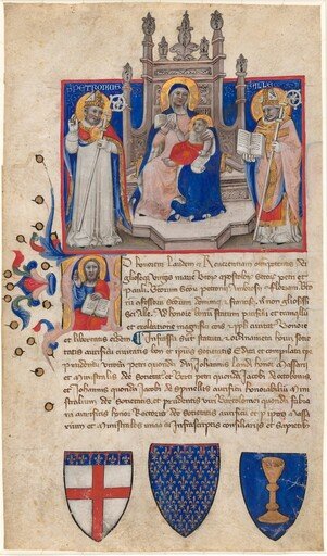 Madonna and Child Enthroned between Saints Petronius and Alle (Eligius); Christ in the Initial A