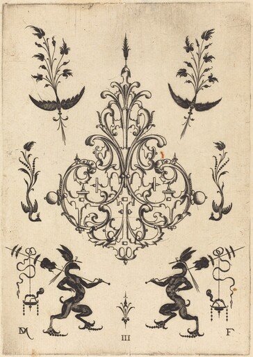 Brooch with Sprigs at Top and Griffins with Trophies at Bottom