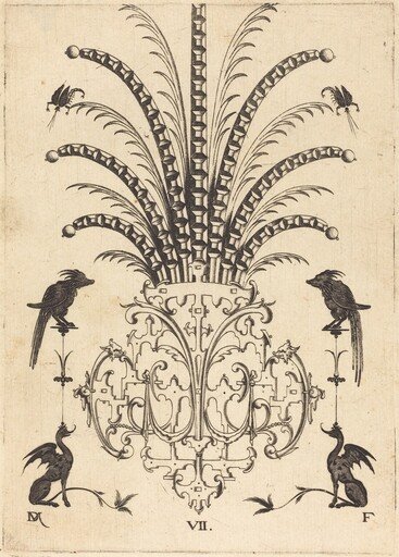 Brooch with Table-Stones, Flying Scorpions  at Top, and Dogs at Bottom