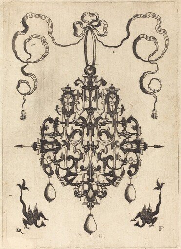 Large Pendant, Two Fantasy Creatures with Long Tails at Bottom