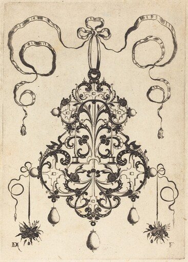 Large Pendant, Lower Left and Right Two Bunches of Grass and Fruit