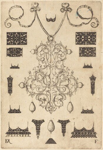 Large Pendant with Three Drops Below, Surrounded by Fifteen Different Studs