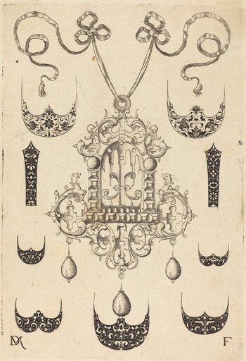 Pendant Surrounded by Seven Shields and Two Ornamental Bands