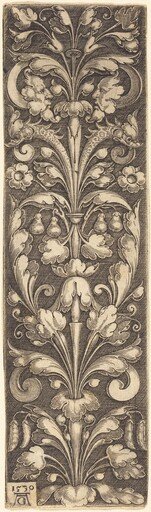Sprig of Ornamental Foliage with Two Masks and Two Dolphins
