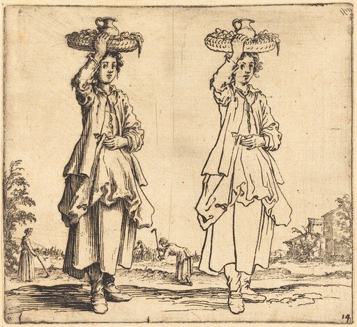 Peasant Woman with Basket on Head, Front View