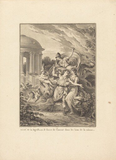Frontispiece: Aidé de la sagesse, on se sauve de l'amour dans les bras de la raison