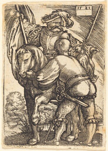 Riding Standard Bearer and Foot Soldier
