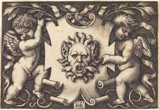 Mask Held by Two Genii