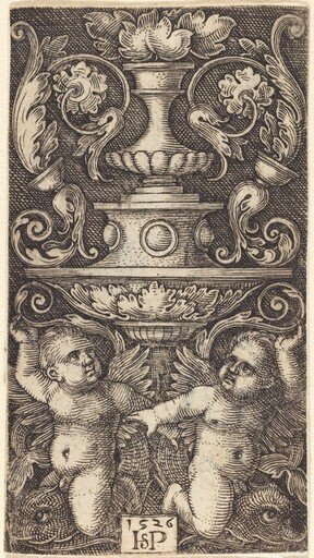 Double Cup with Two Genii Riding on Dolphins