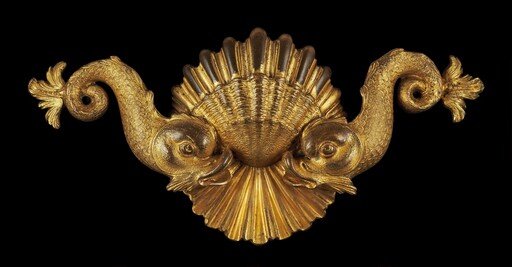 Appliqué in the Form of Paired Dolphins on a Scallop Shell