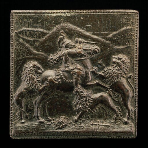 A Horseman Attacked by Three Lions