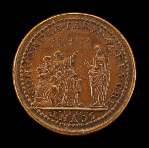 Pietro Lando, c. 1462-1545, Doge of Venice 1539, with Venetian Senators, Kneeling Before Christ [obverse]