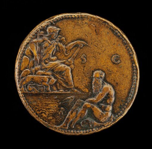 Roma with She-Wolf, Romulus, and Remus above the Tiber River [reverse]