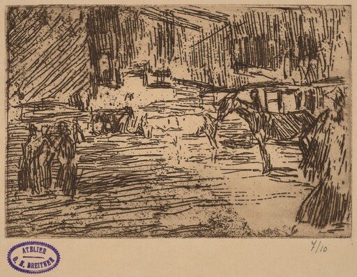 Scene with Horses Standing in Stream