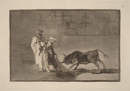 Los Moros hacen otro capeo en plaza con su albornoz (The Moors Make a Different Play in the Ring Calling the Bull with Their Burnous)
