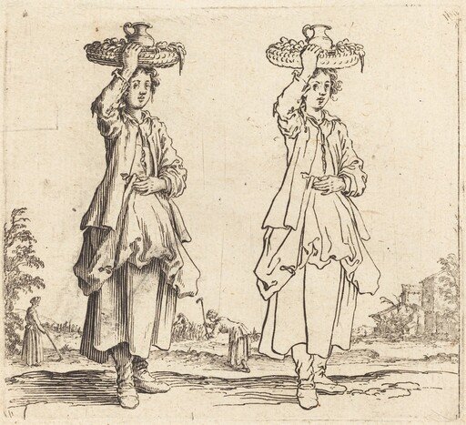 Peasant Woman with Basket on Head, Front View