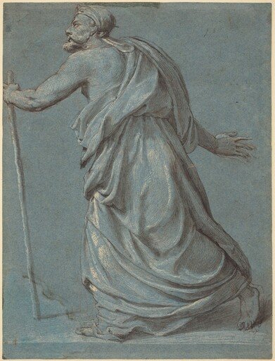 Study of a Man Walking towards the Left Holding a Staff