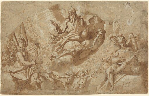God the Father and Angels on Clouds