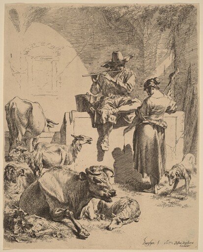The Shepherd Seated on a Fountain and the Spinner