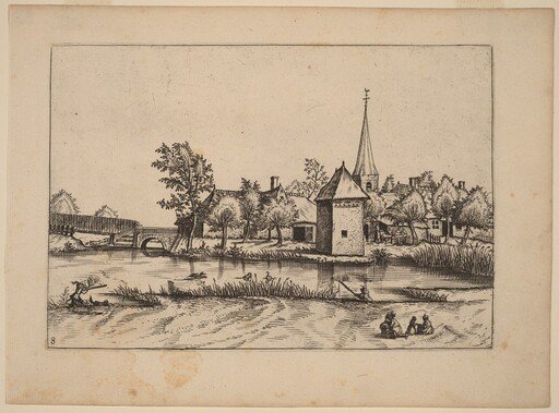 Country Village with Church and Bridge