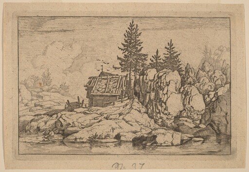 Two Fir Trees near Cottages