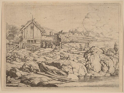 Boat at a River Bank with Three Goats