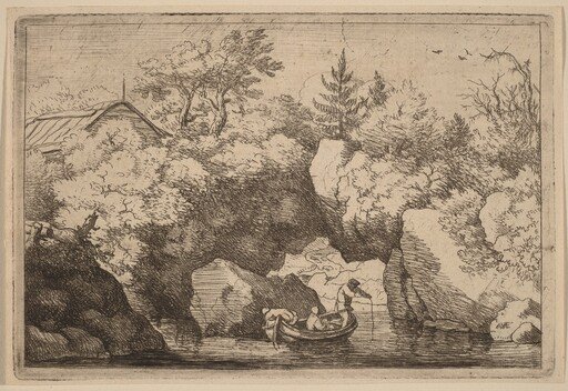 Skiff under a Cleft Rock