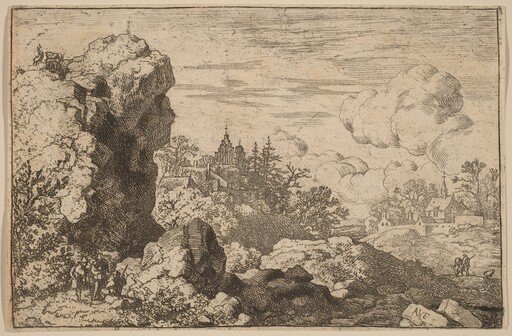 Three Travelers at the Foot of a High Rock